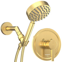 Main Image All Metal Handheld Shower Head Set - Complete Shower System with Valve and Trim Brushed Gold 2.5