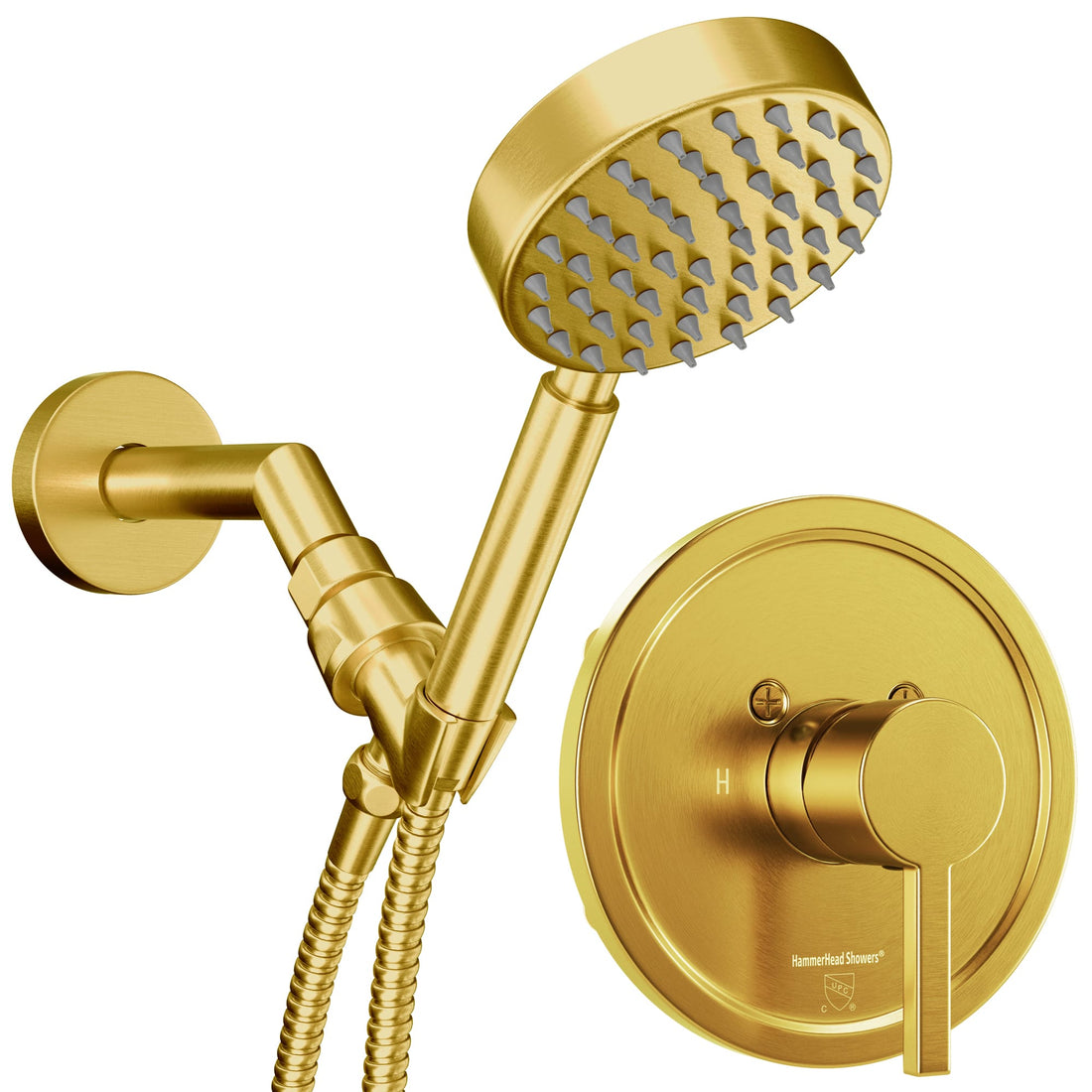 Main Image All Metal Handheld Shower Head Set - Complete Shower System with Valve and Trim Brushed Gold / 2.5 GPM - The Shower Head Store