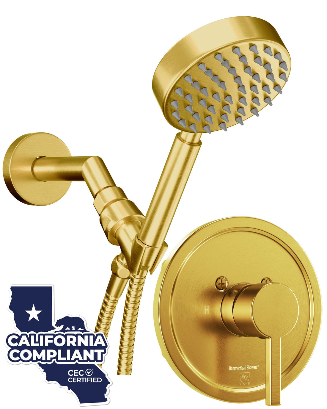 Main Image Valve and Trim, Low Flow 1-Spray Handheld and 7" Shower Arm Brushed Gold / 1.75 GPM - The Shower Head Store