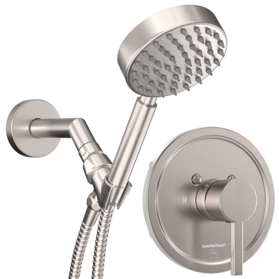 Main Image All Metal Handheld Shower Head Set - Complete Shower System with Valve and Trim Brushed Nickel 2.5