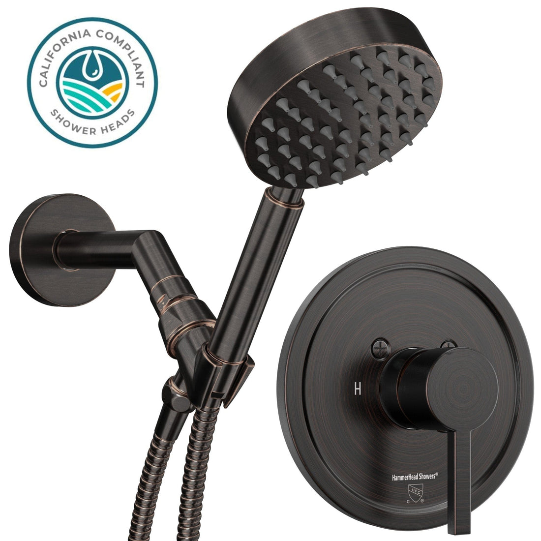 Main Image Valve and Trim, Low Flow 1-Spray Handheld and 7" Shower Arm Oil Rubbed Bronze  / 1.75 - The Shower Head Store
