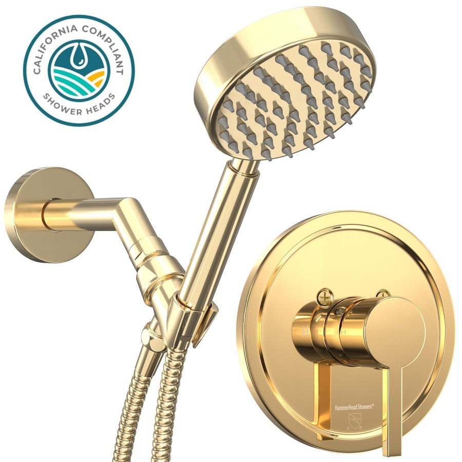 Main Image Valve and Trim, Low Flow 1-Spray Handheld and 7" Shower Arm Polished Brass  / 1.75 - The Shower Head Store