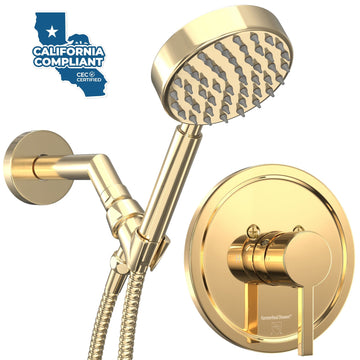 Main Image Valve and Trim, Low Flow 1-Spray Handheld and 7" Shower Arm Polished Brass  / 1.75 - The Shower Head Store