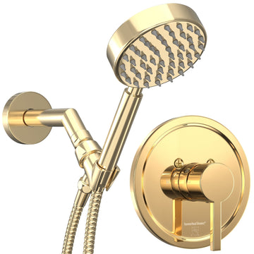 Main Image All Metal Handheld Shower Head Set - Complete Shower System with Valve and Trim Polished Brass 2.5