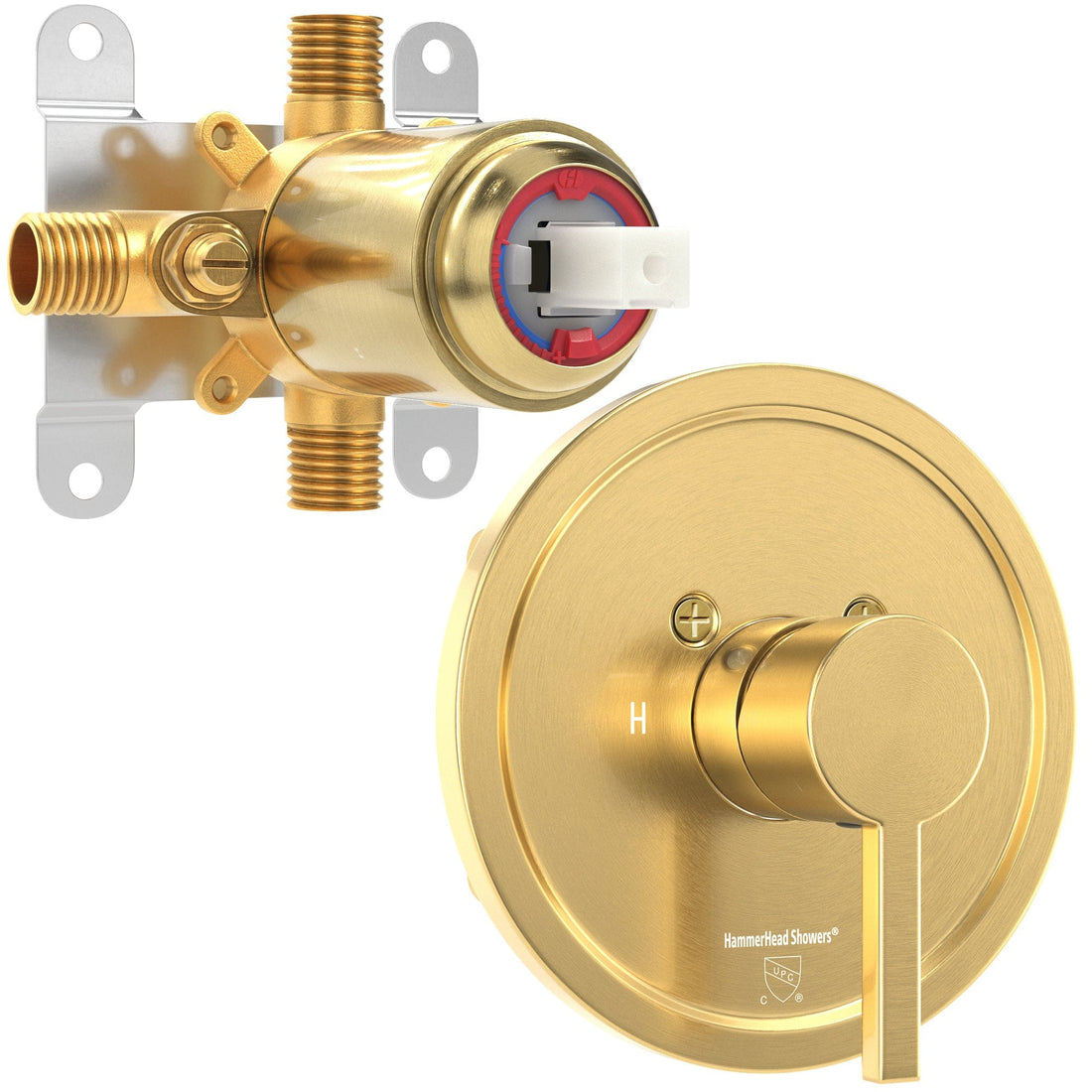 Main Image with Valve and Trim - All Metal 1-Handle Tub and Shower Valve with Trim Kit Brushed Gold - The Shower Head Store