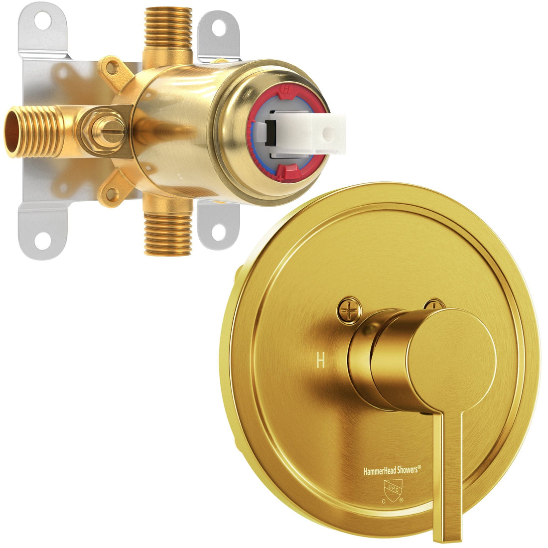 Main Image with Valve and Trim - All Metal 1-Handle Tub and Shower Valve with Trim Kit Brushed Gold - The Shower Head Store