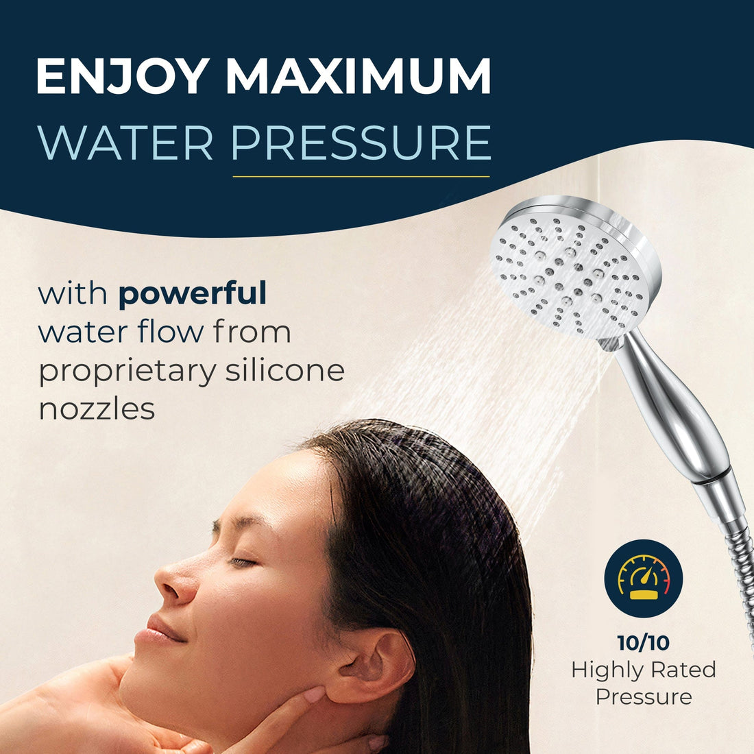 Maximum Water Pressure All Metal 3-Spray Hand Held Shower Head with Hose Chrome / 2.5 - The Shower Head Store