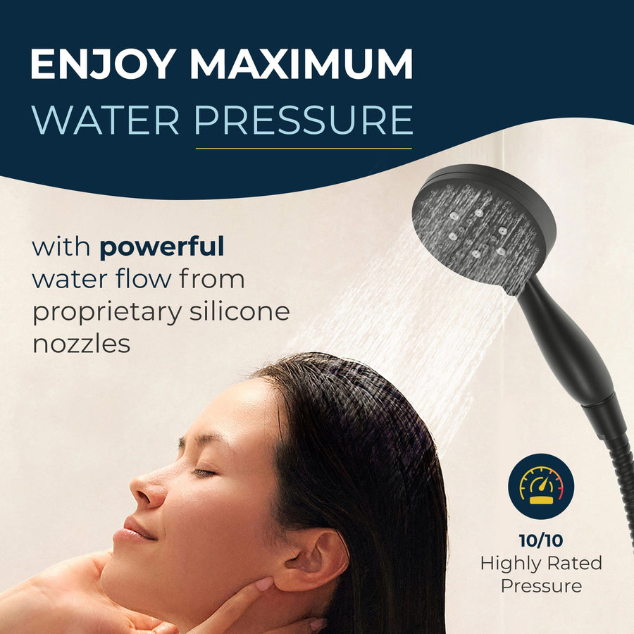 Maximum Water Pressure All Metal 3-Spray Handheld Shower Head, Handshower Only Matte Black  / 2.5 - The Shower Head Store