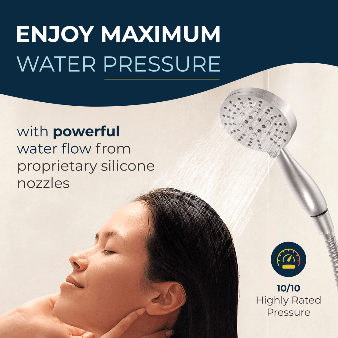 Maximum Water Pressure All Metal 3-Spray Hand Held Shower Head with Hose Brushed Nickel  / 2.5 - The Shower Head Store