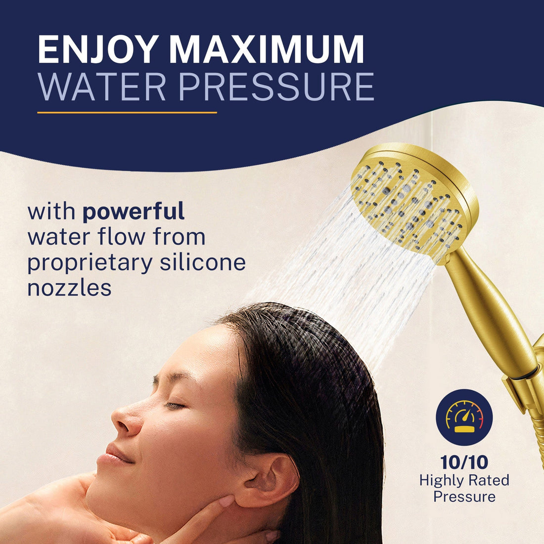 Max Pressure 3-Spray Handheld Shower Head Set Brushed Gold  / 2.5 - The Shower Head Store