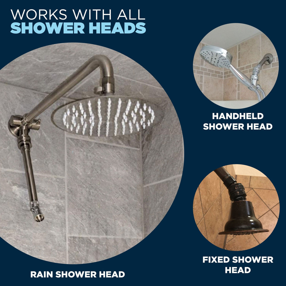 Metal Swivel Ball Adapter Works with All Shower Heads Shower Heads Chrome - The Shower Head Store