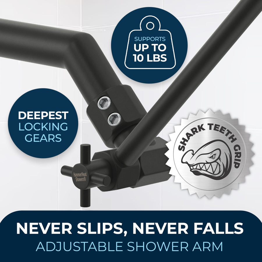 Never Slips Never Fails Adjustable Shower Arm Extension 12 Inch / Matte Black - The Shower Head Store