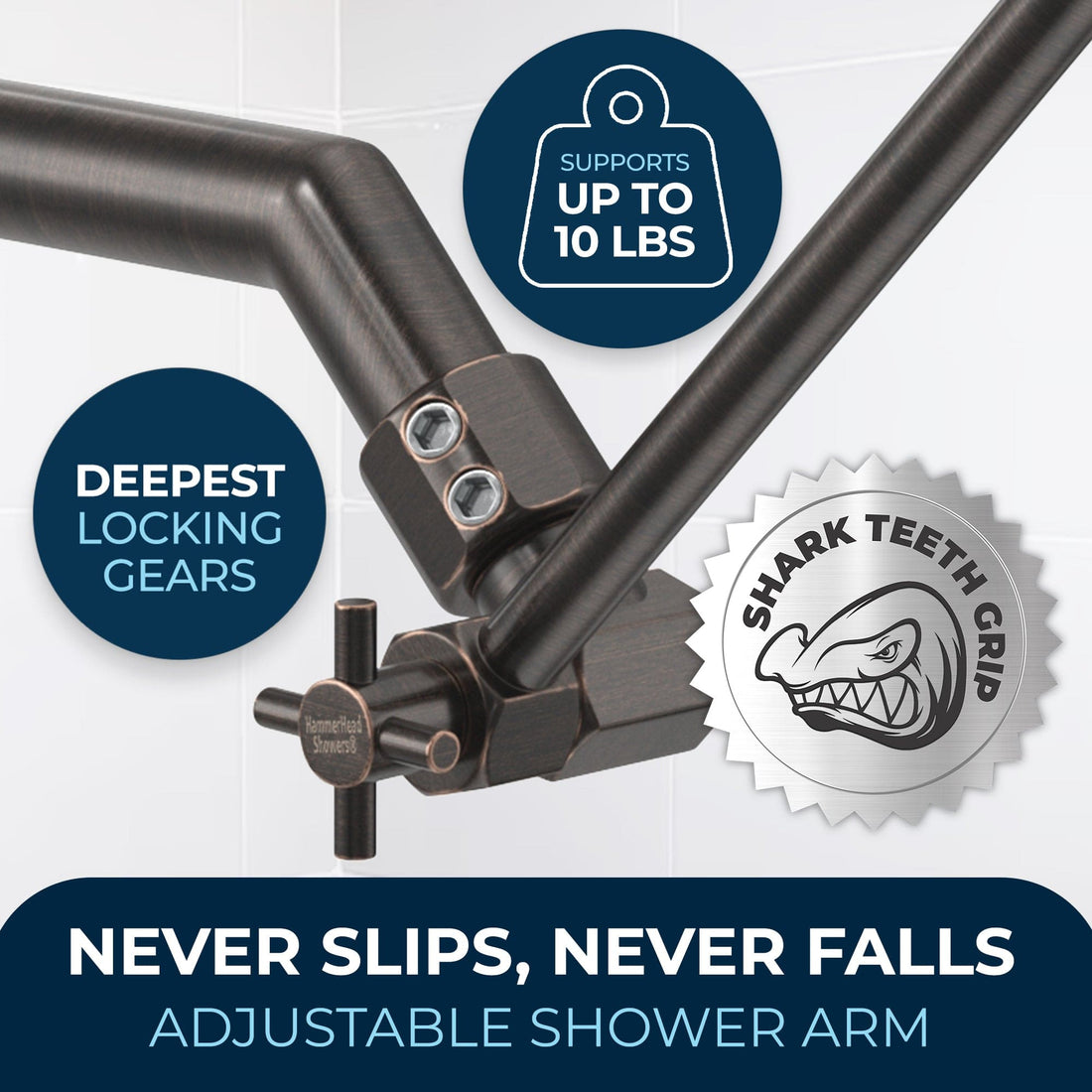 Never Slips Never Fails Adjustable Shower Arm Extension 12 Inch / Oil Rubbed Bronze - The Shower Head Store