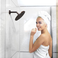 Oil Rubbed Bronze Rain Shower Head with Woman Enjoying Shower - The Shower Head Store
