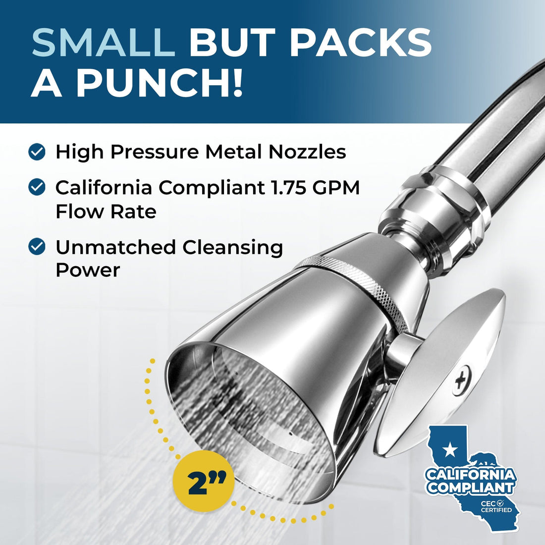 Packs a Punch All Metal 2-Inch High Pressure Shower Head Set - Complete Shower System with Valve and Trim Chrome / 1.75 GPM - The Shower Head Store