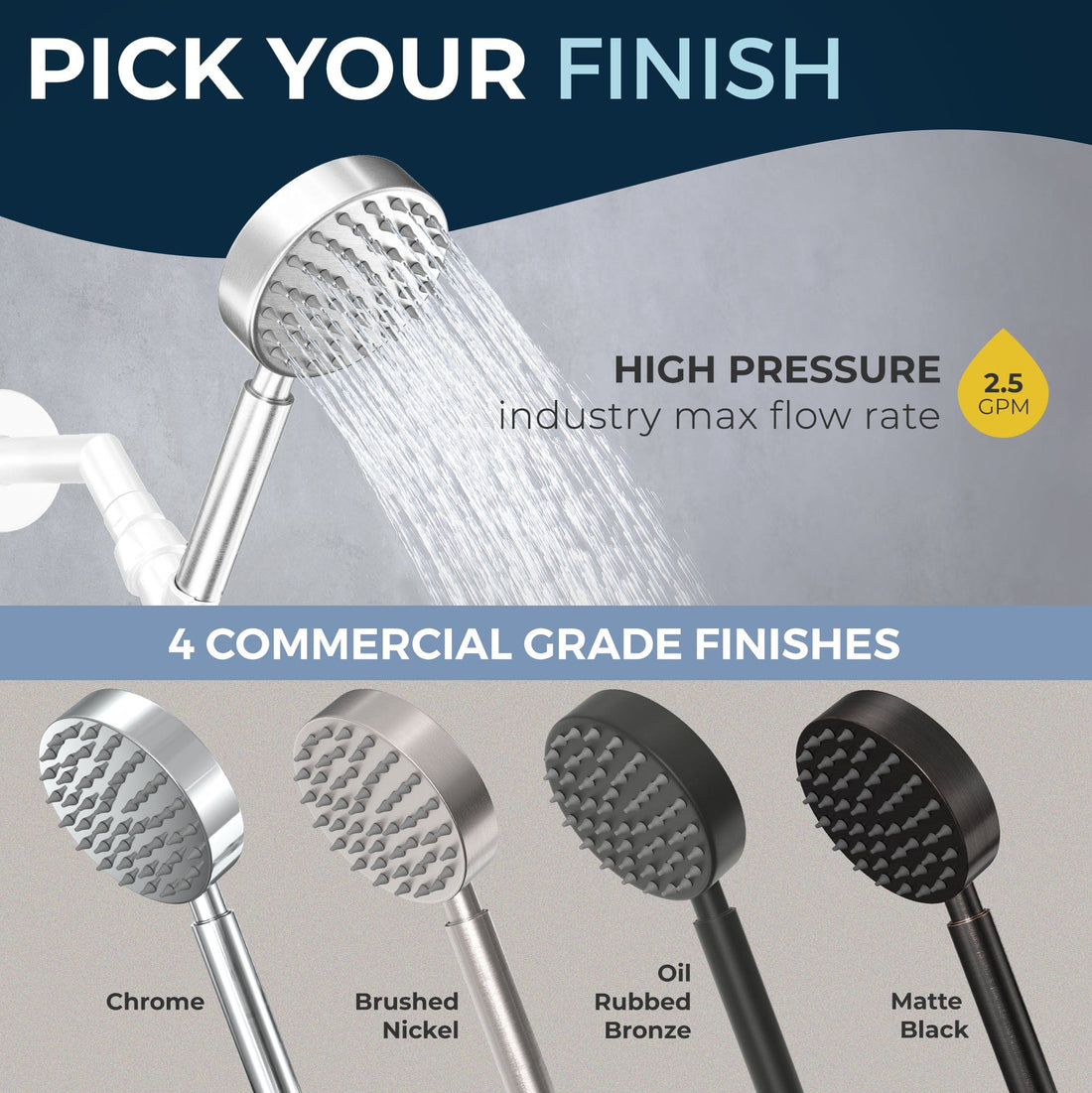 Pick Your Finish All Metal 1-Spray Handshower Chrome / 2.5 - The Shower Head Store