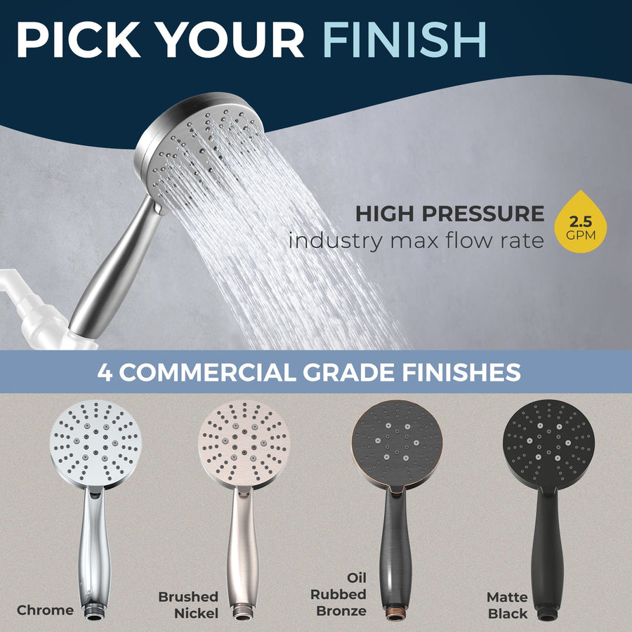 Pick your Finish All Metal 3-Spray Handheld Shower Head, Handshower Only Brushed Nickel  / 2.5 - The Shower Head Store
