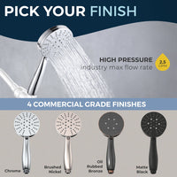 Pick your Finish All Metal 3-Spray Handheld Shower Head, Handshower Only Chrome / 2.5 - The Shower Head Store