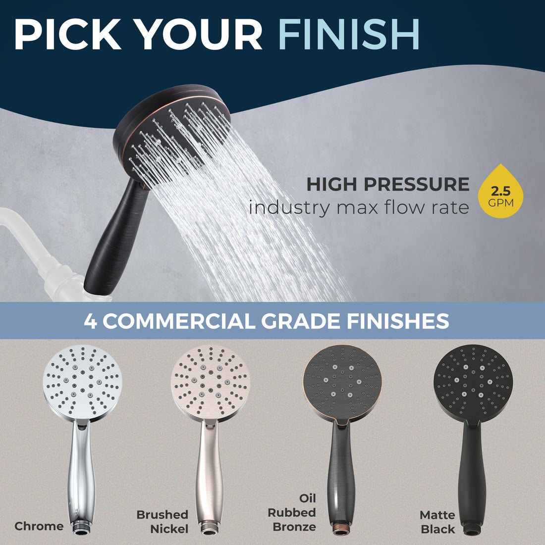 Pick your Finish All Metal 3-Spray Handheld Shower Head, Handshower Only Oil Rubbed Bronze  / 2.5 - The Shower Head Store