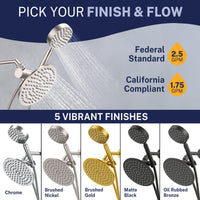 Finish and Flow 1-Spray Dual Shower Head Brushed Nickel / 2.5 - The Shower Head Store
