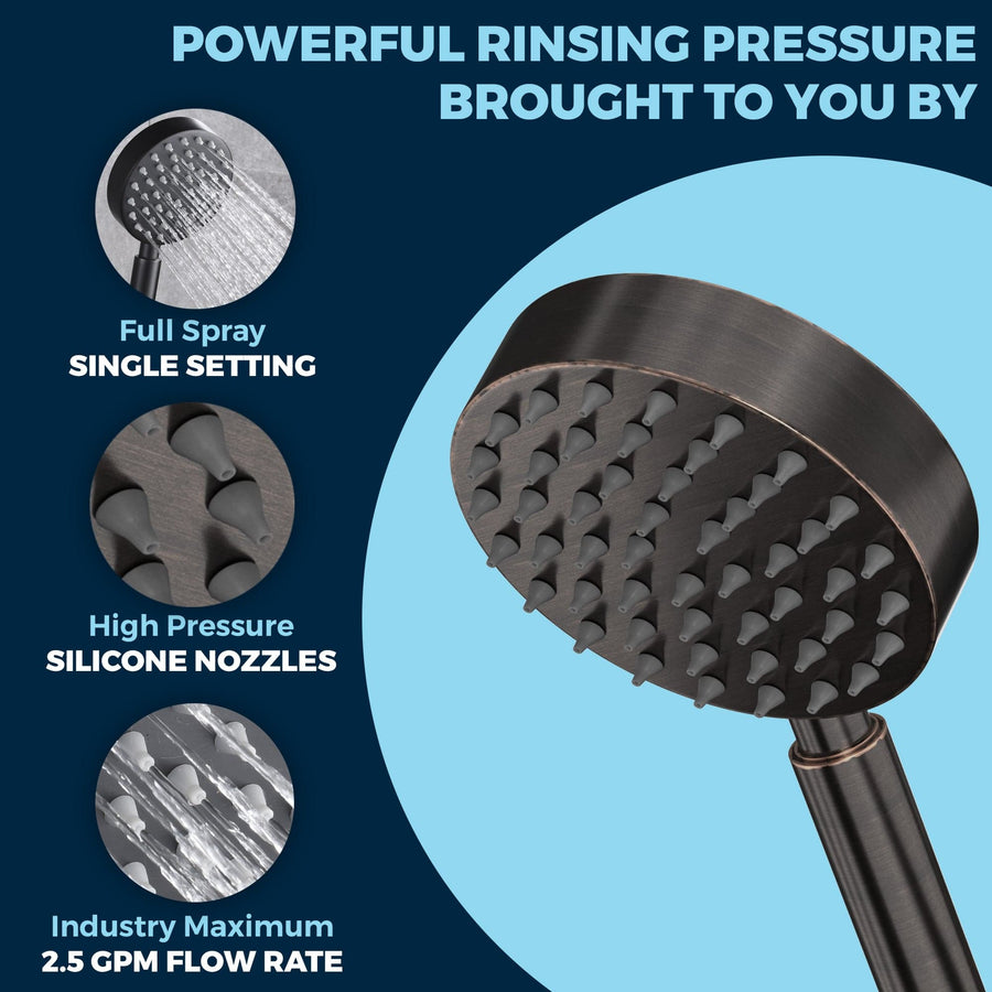 Powerful Rinsing Pressure of 4 Inch 1-Spray Handheld Shower Head by HammerHead Showers Right Oil Rubbed Bronze - The Shower Head Store