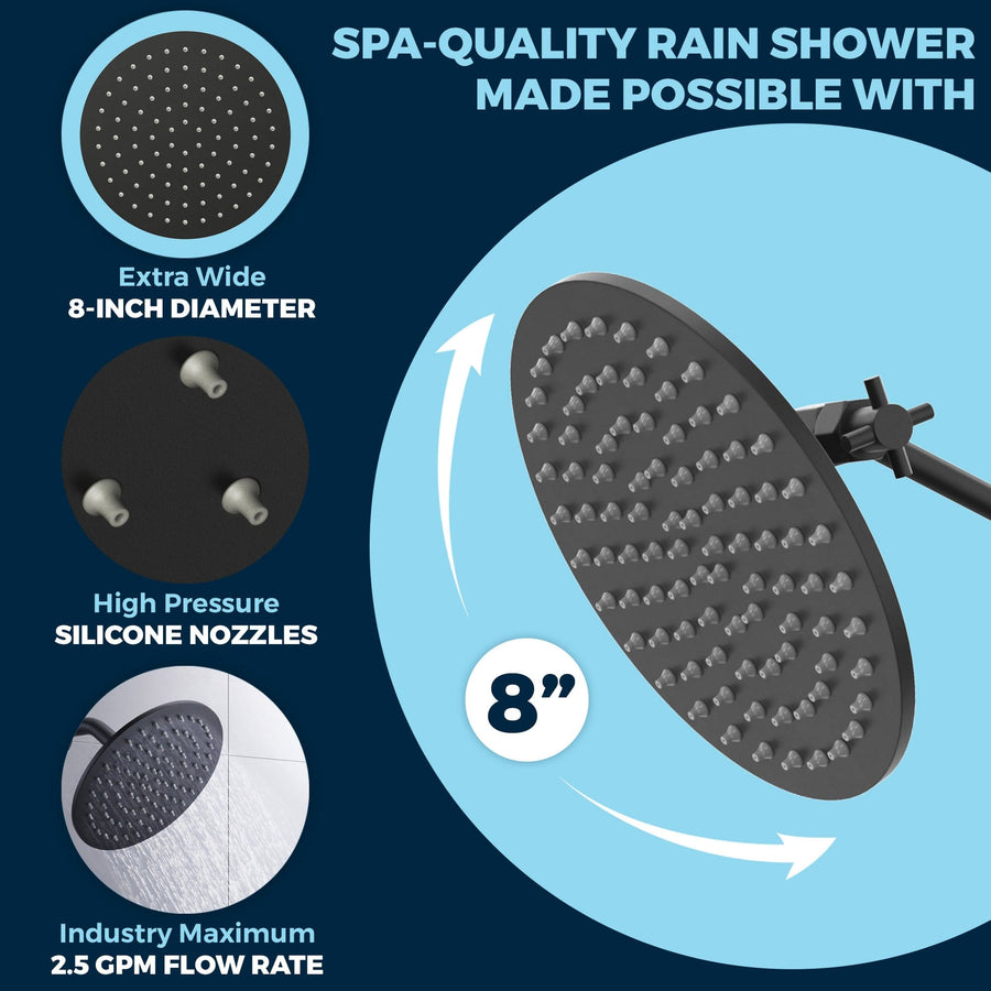 Rain Shower Head 3-Spray Dual with Adjustable Arm Matte Black / 2.5 - The Shower Head Store