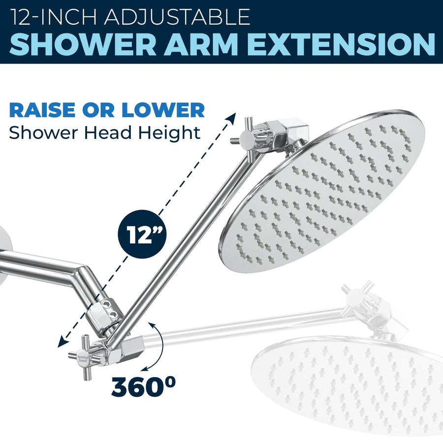 Adjust Shower Head Height with Shower Arm Extender Extension Arm Chrome / 12 Inch - The Shower Head Store