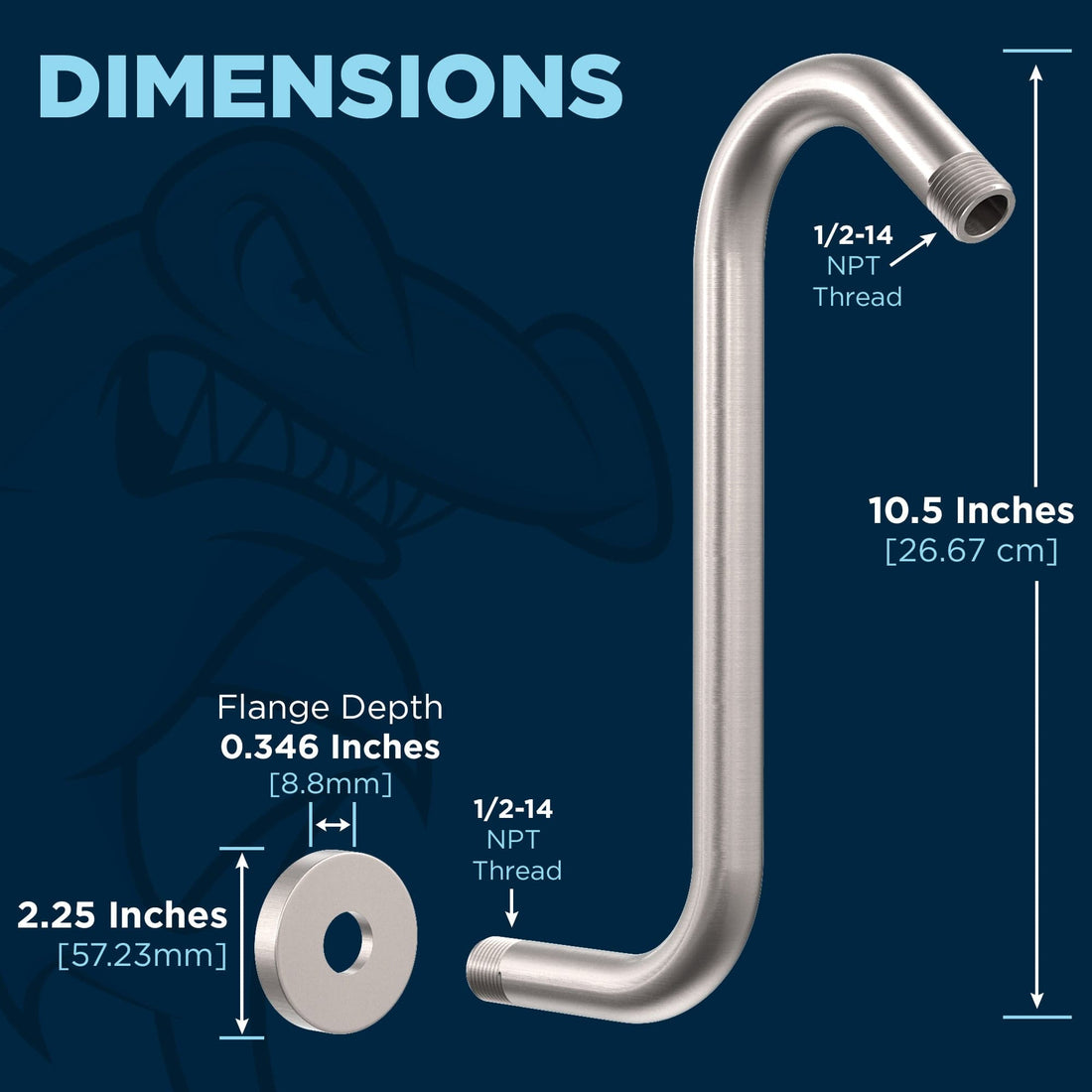 Shower Arm Dimensions Brushed Nickel Brass S-Style High Rise Shower Arm Shower Arm Pipe with Flange by HammerHead Showers - The Shower Head Store
