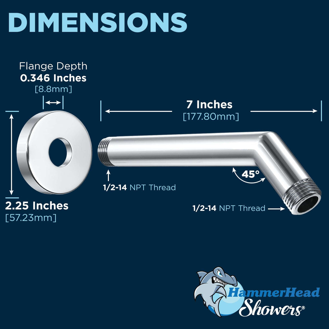 Arm Dimensions All Metal 2-Inch Low Flow Shower Head Set - Complete Shower System with Valve and Trim Chrome/ 1.75 - The Shower Head Store