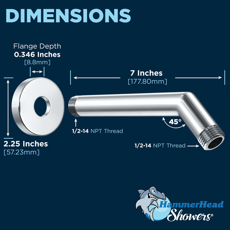 Arm Dimensions All Metal 2-Inch Low Flow Shower Head Set - Complete Shower System with Valve and Trim Chrome/ 1.75 - The Shower Head Store