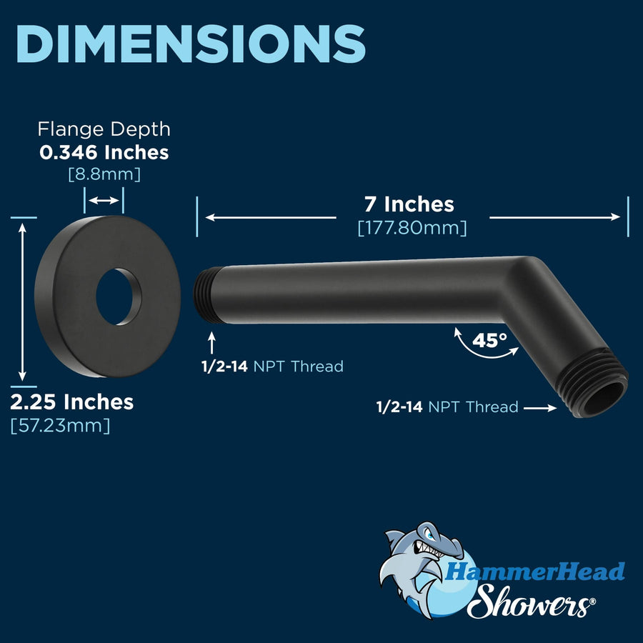 Arm Dimensions All Metal 2-Inch Low Flow Shower Head Set - Complete Shower System with Valve and Trim Matte Black / 1.75 - The Shower Head Store