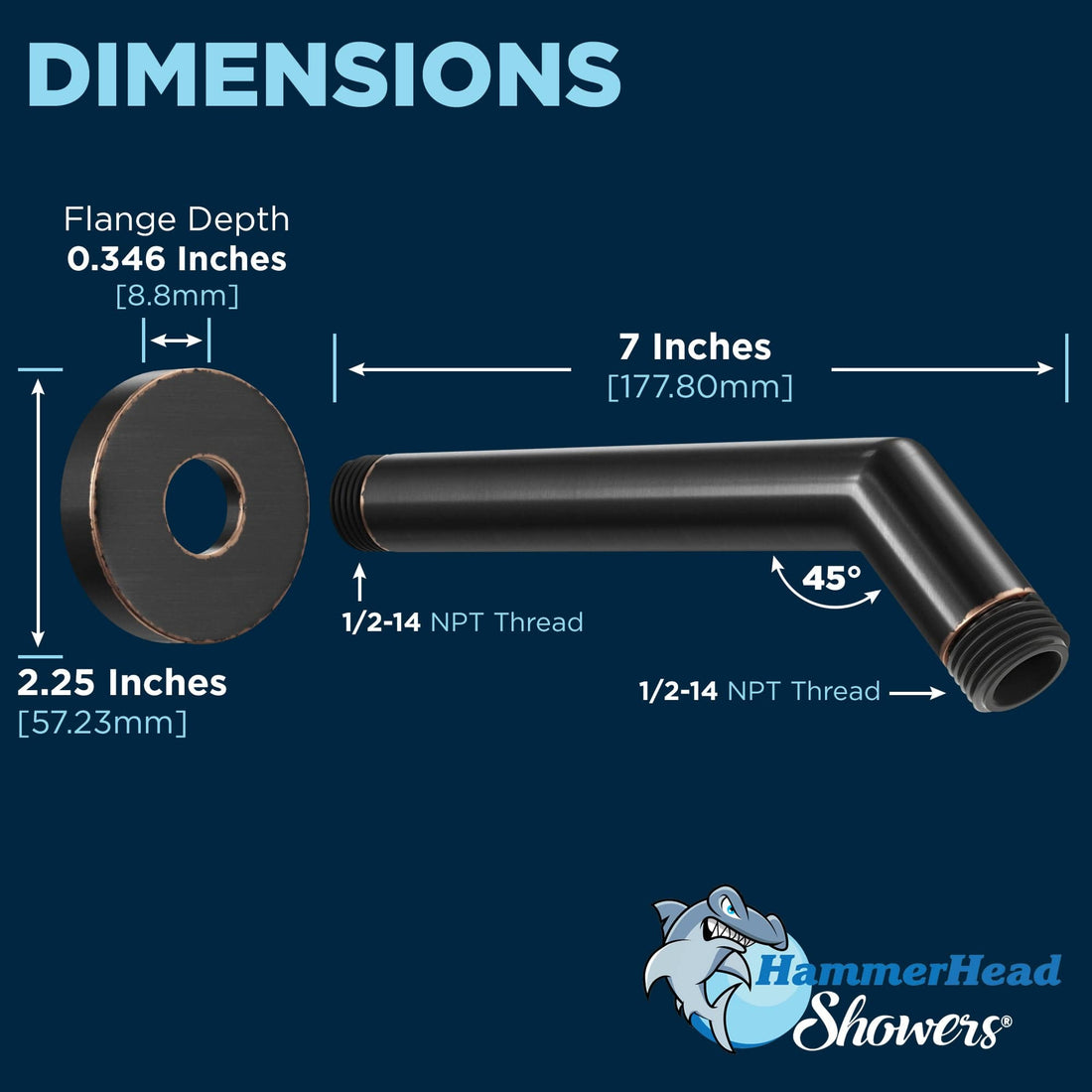 Arm Dimensions All Metal 2-Inch Low Flow Shower Head Set - Complete Shower System with Valve and Trim Oil Rubbed Bronze / 1.75 - The Shower Head Store