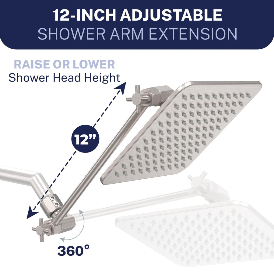 Shower Arm Extension Square Dual Shower Head Set Brushed Nickel  / 2.5 - The Shower Head Store
