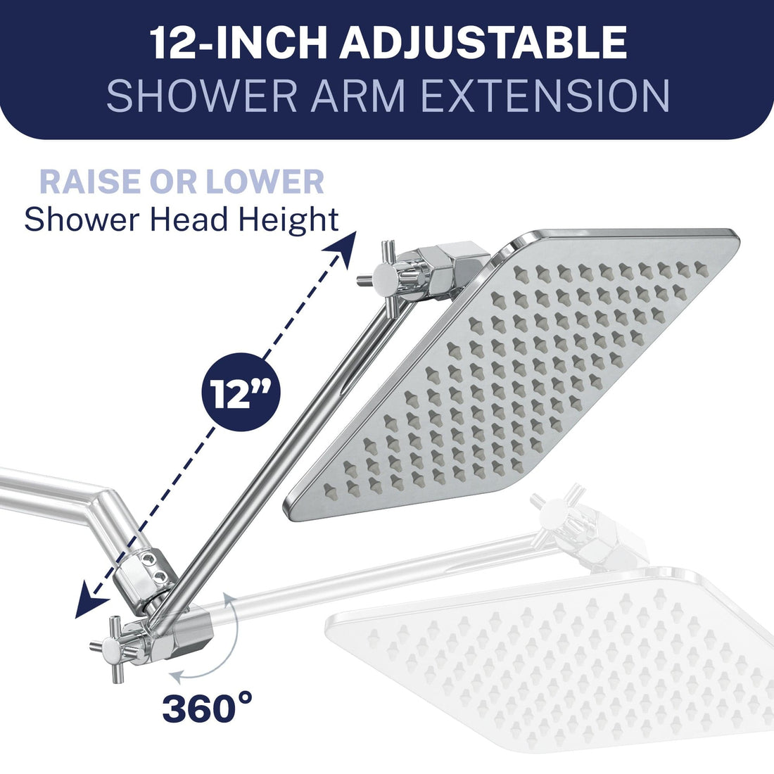 Shower Arm Extension Square Dual Shower Head Set Chrome / 2.5 - The Shower Head Store