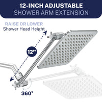 Shower Arm Extension Square Dual Shower Head Set Chrome / 2.5 - The Shower Head Store
