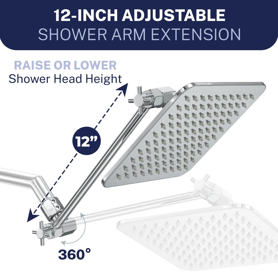 Shower Arm Extension Square Dual Shower Head Set Chrome / 2.5 - The Shower Head Store
