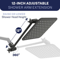 Shower Arm Extension Square Dual Shower Head Set Matte Black  / 2.5 - The Shower Head Store