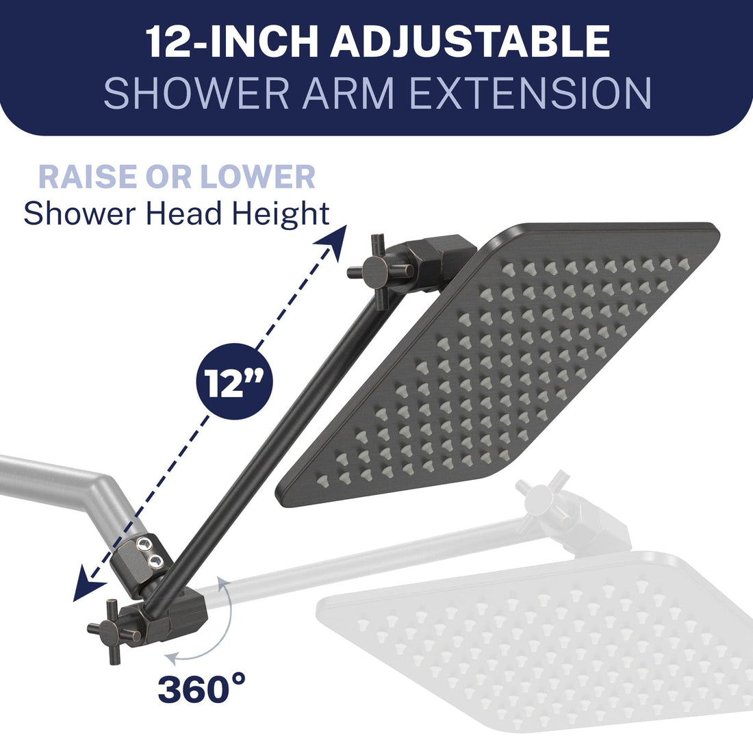 Shower Arm Extension Square Dual Shower Head Set Oil Rubbed Bronze  / 2.5 - The Shower Head Store