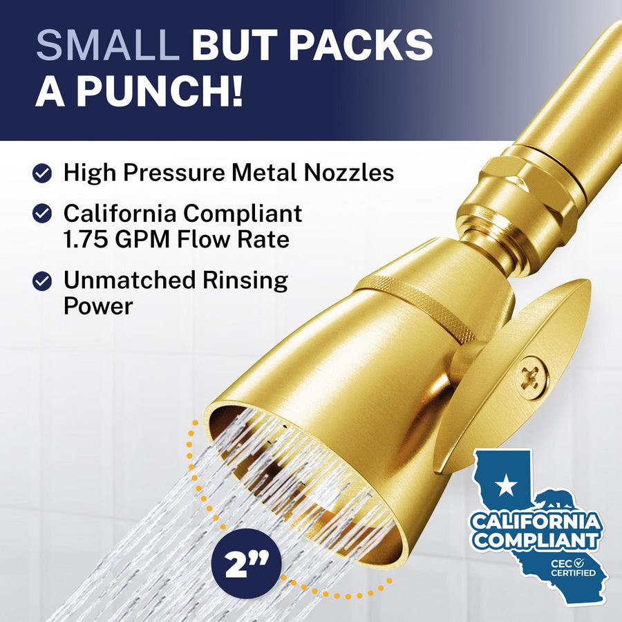 Packs a Punch California Compliant Low Flow HammerHead Showers 2-Inch Shower Head Brushed Gold / 1.75 - The Shower Head Store