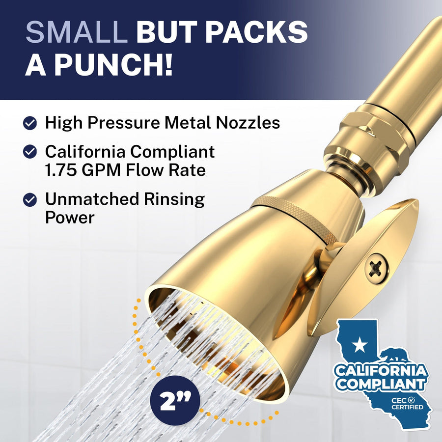 Packs a Punch California Compliant Low Flow HammerHead Showers 2-Inch Shower Head Polished Brass / 1.75 - The Shower Head Store