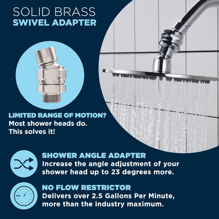 Solid Brass Swivel Adapter Resolves Issue of Shower Head Not Adjusting Enough Brushed Nickel - The Shower Head Store