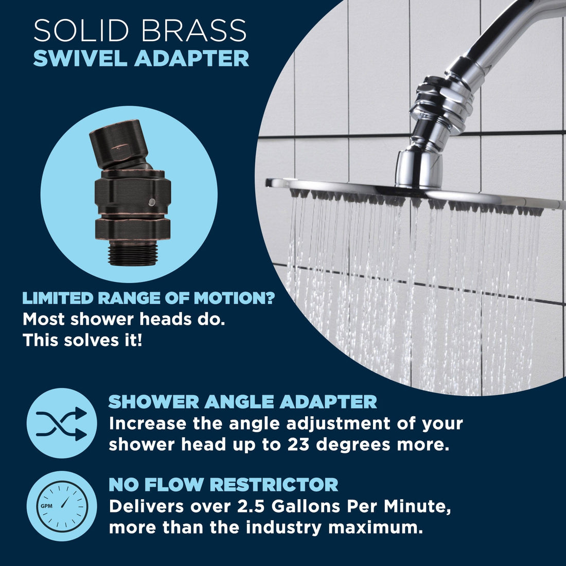 Solid Brass Swivel Adapter Resolves Issue of Shower Head Not Adjusting Enough Oil Rubbed Bronze - The Shower Head Store