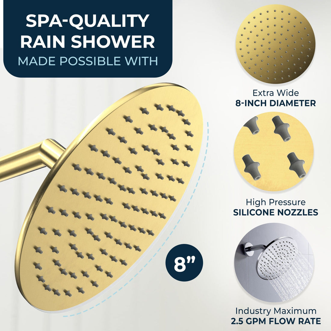 Spa Quality All Metal Dual Shower Head with Adjustable Arm and Shower Head Wall Mount with Valve and Trim Brushed Gold  / 2.5 - The Shower Head Store