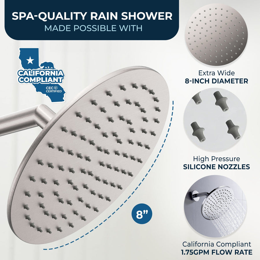 Rain Shower Head 3-Spray Dual with Adjustable Arm Brushed Nickel / 1.75 - The Shower Head Store