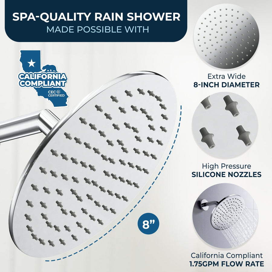 Rain Shower Head 3-Spray Dual with Adjustable Arm Chrome / 1.75 - The Shower Head Store
