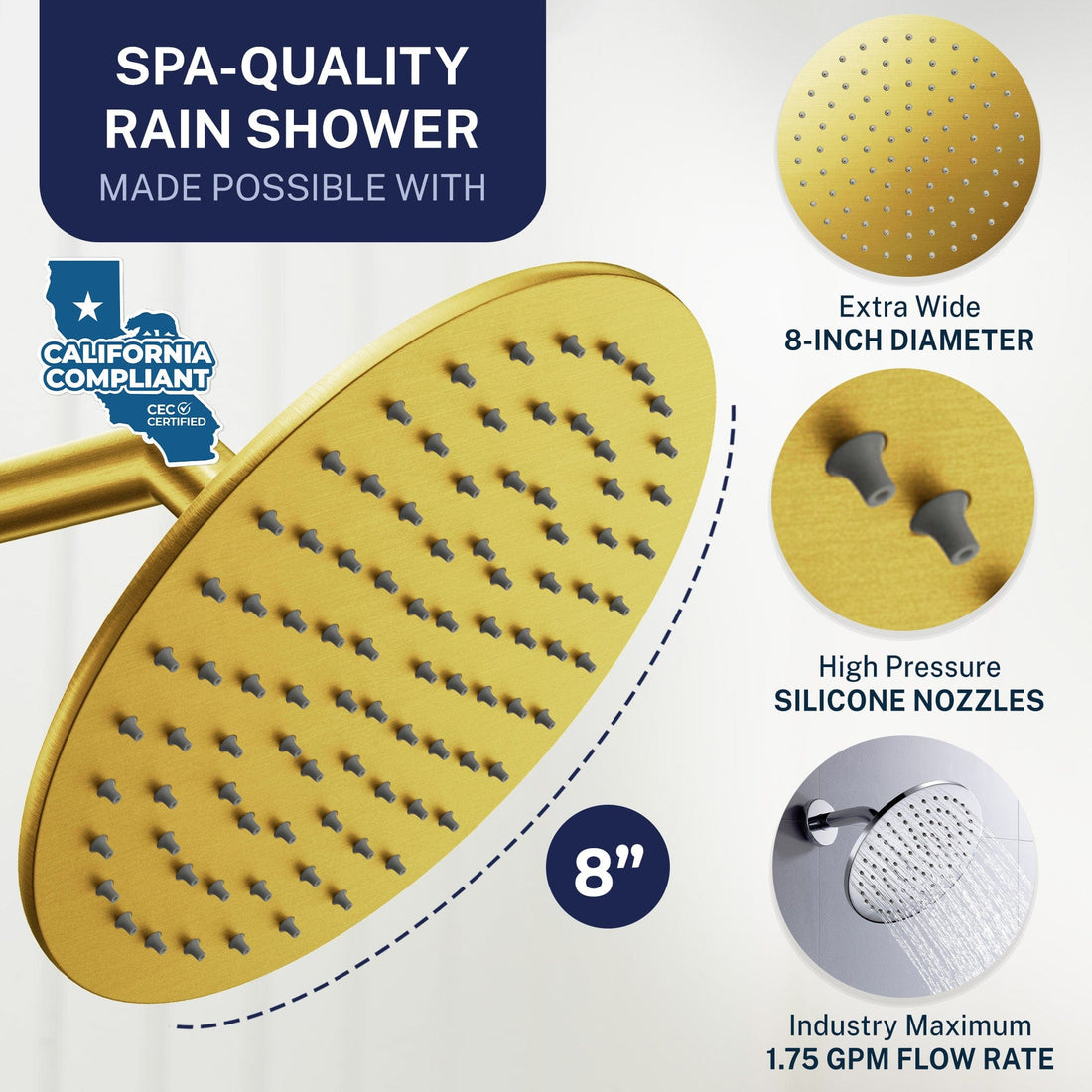Spa Quality Dual Shower Head with Slide Bar Set Brushed Gold / 1.75 GPM - The Shower Head Store
