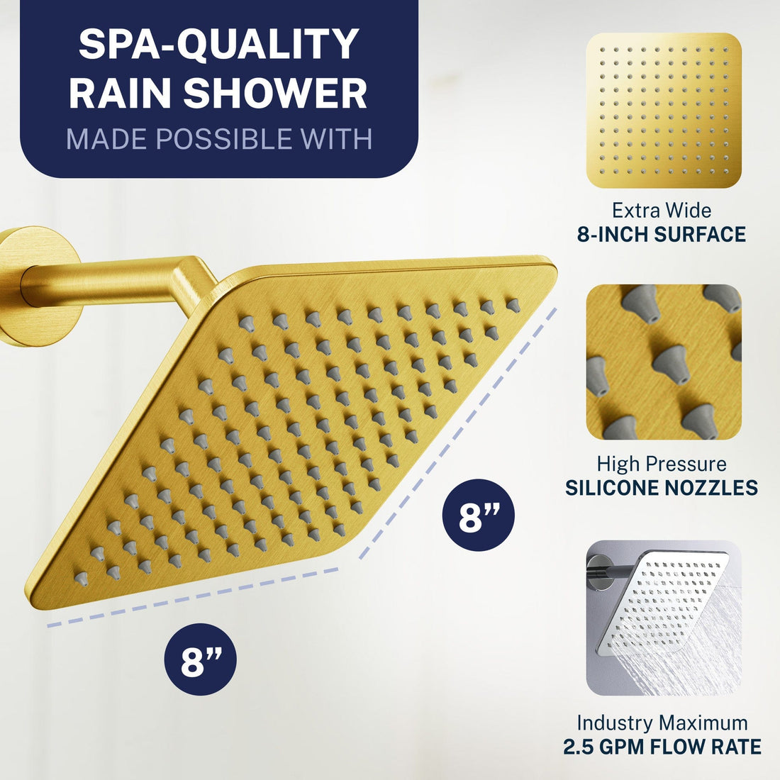 Spa Quality Square Dual Shower Head Set Brushed Gold  / 2.5 - The Shower Head Store