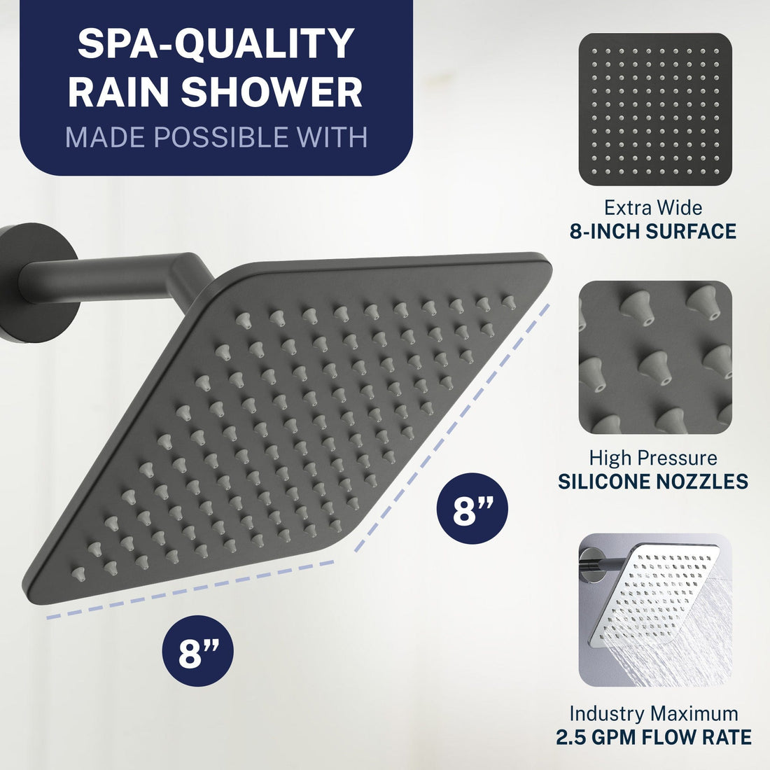 Spa Quality Square Dual Shower Head Set Matte Black  / 2.5 - The Shower Head Store
