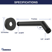 Dimensions All Metal 7" Shower Arm Matte Black  - The Shower Head Store