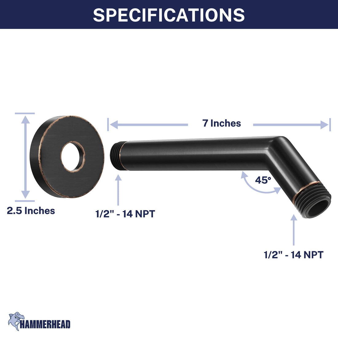 Dimensions All Metal 7" Shower Arm Oil Rubbed Bronze  - The Shower Head Store